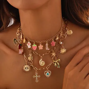 14K Gold Boho Seashell Cross Charm Necklaces