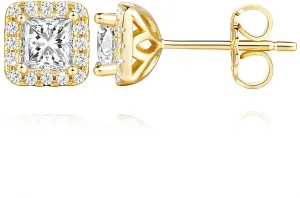 14k Gold Cubic Zirconia Square Stud Earrings, Hypoallergenic, Dainty & Brilliant for Women