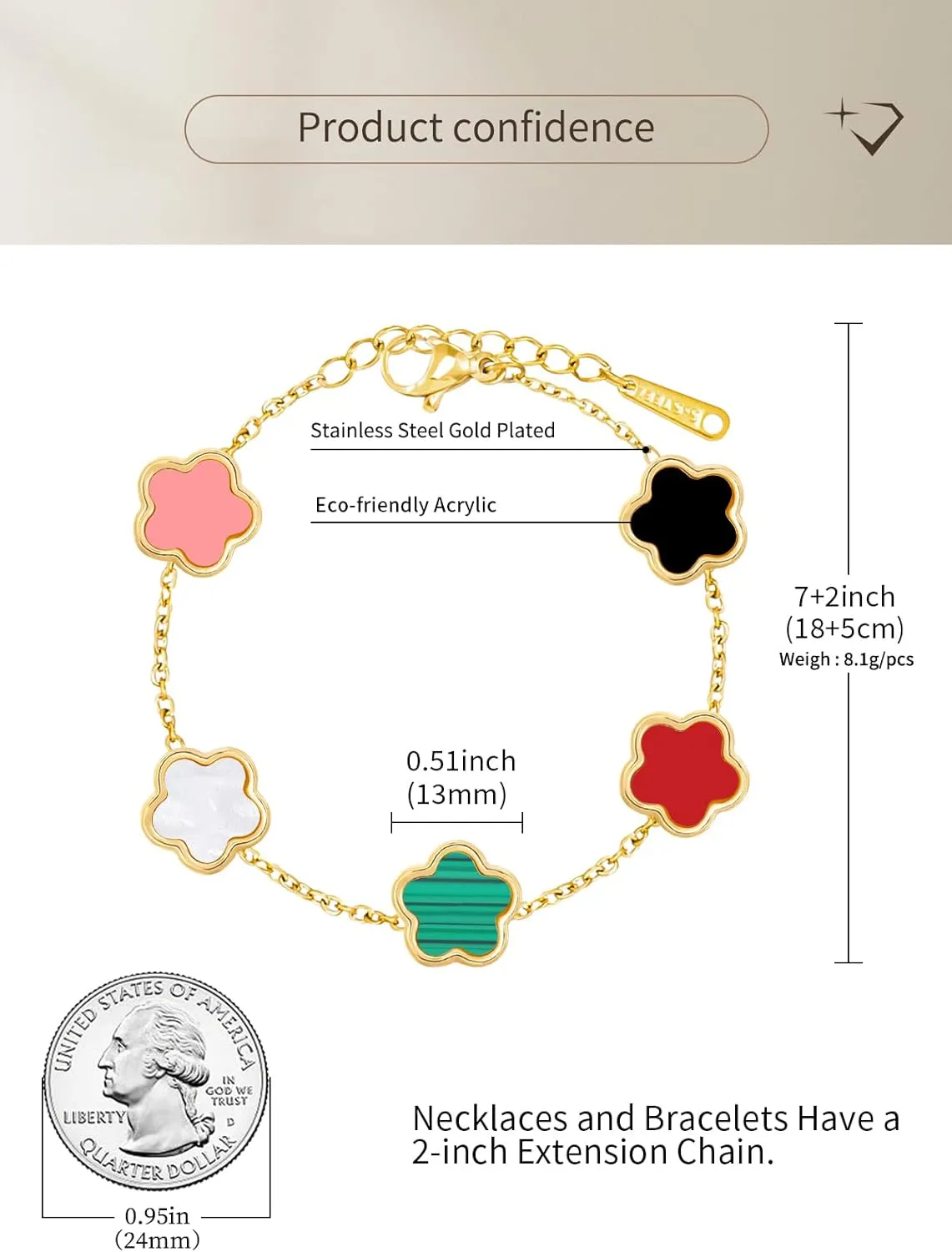 14K Gold Dainty Four Leaf Clover Bracelets for Women Lucky Flower Jewelry