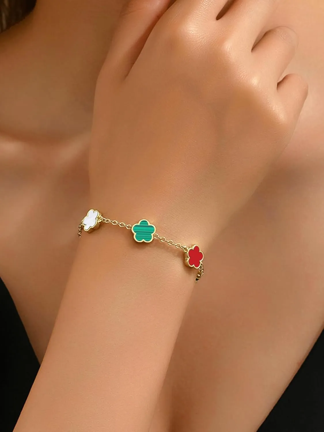 14K Gold Dainty Four Leaf Clover Bracelets for Women Lucky Flower Jewelry