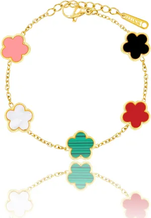 14K Gold Dainty Four Leaf Clover Bracelets for Women Lucky Flower Jewelry