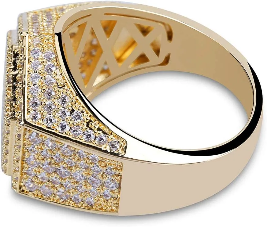 14K Gold Densely Set Moissanite Ring, Hexagonal Wide Face Men's Ring, A Geometric Marvel for the Modern Man,Dad Gift