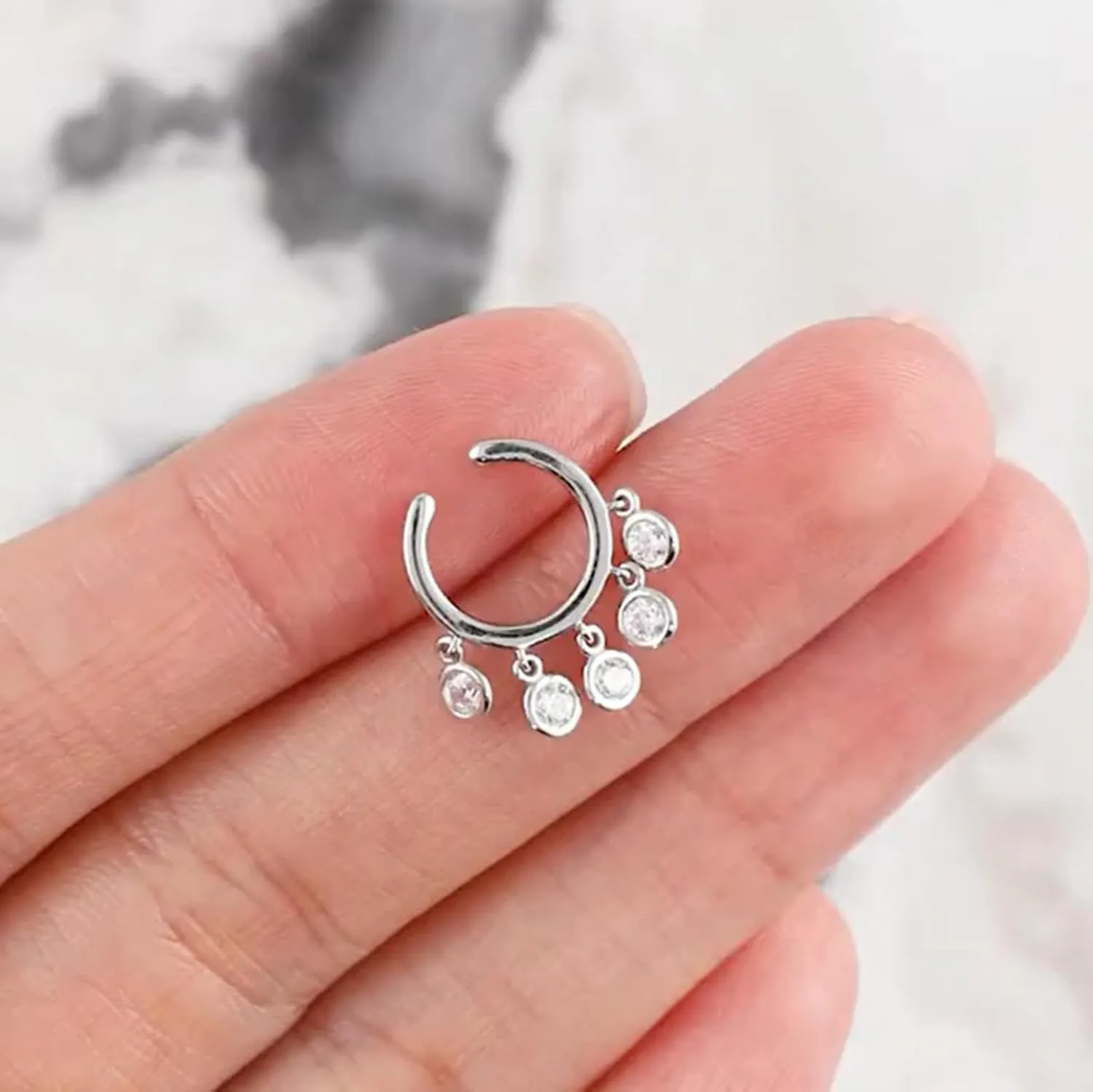 14k Gold Diamond(0.25ct) Dangle Ear Cuff, Bezel Set Diamond Drop Hoop, Single Wrap Conch Helix Earring, Modern Fine Jewelry for Women.