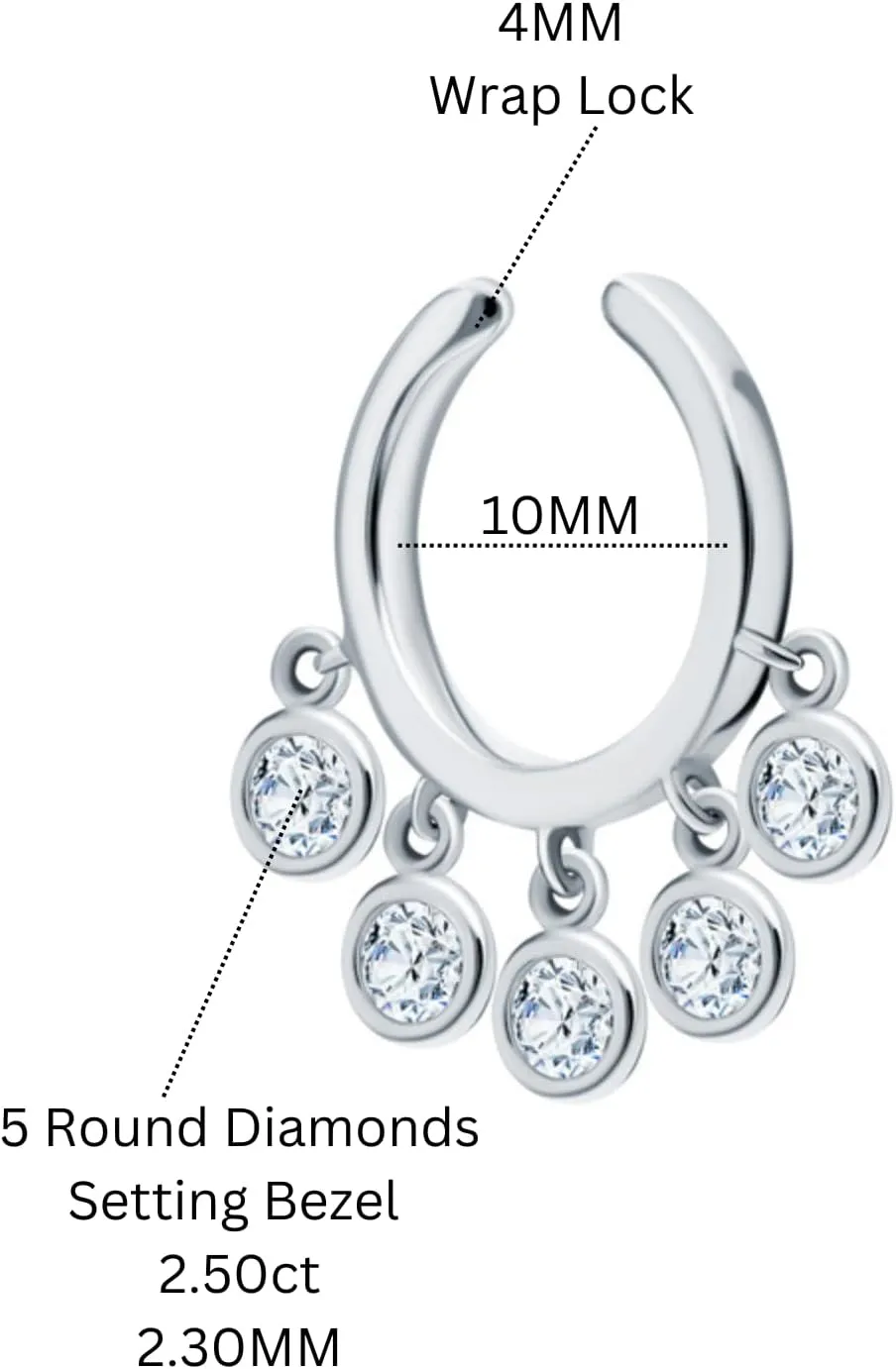 14k Gold Diamond(0.25ct) Dangle Ear Cuff, Bezel Set Diamond Drop Hoop, Single Wrap Conch Helix Earring, Modern Fine Jewelry for Women.