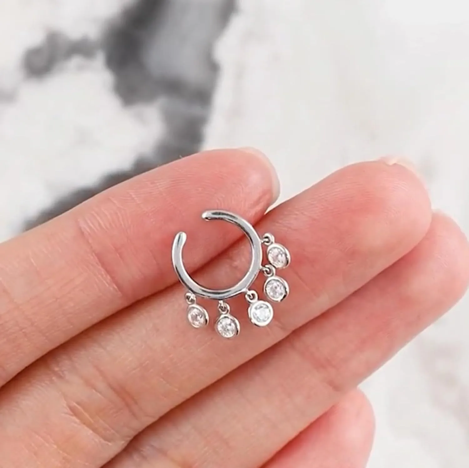 14k Gold Diamond(0.25ct) Dangle Ear Cuff, Bezel Set Diamond Drop Hoop, Single Wrap Conch Helix Earring, Modern Fine Jewelry for Women.