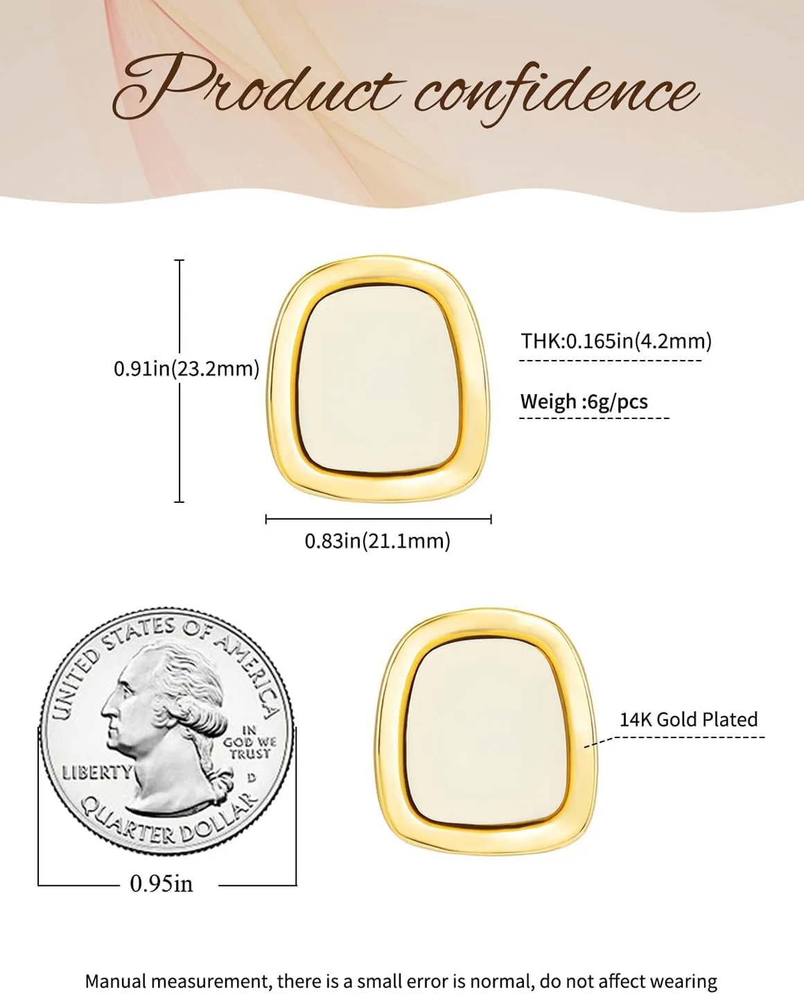 14K Gold Plastic Stud Earrings for Women Jewelry