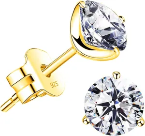 14k Gold-Plated Brilliant Cut Simulated Diamond Cubic Zirconia Stud Earrings