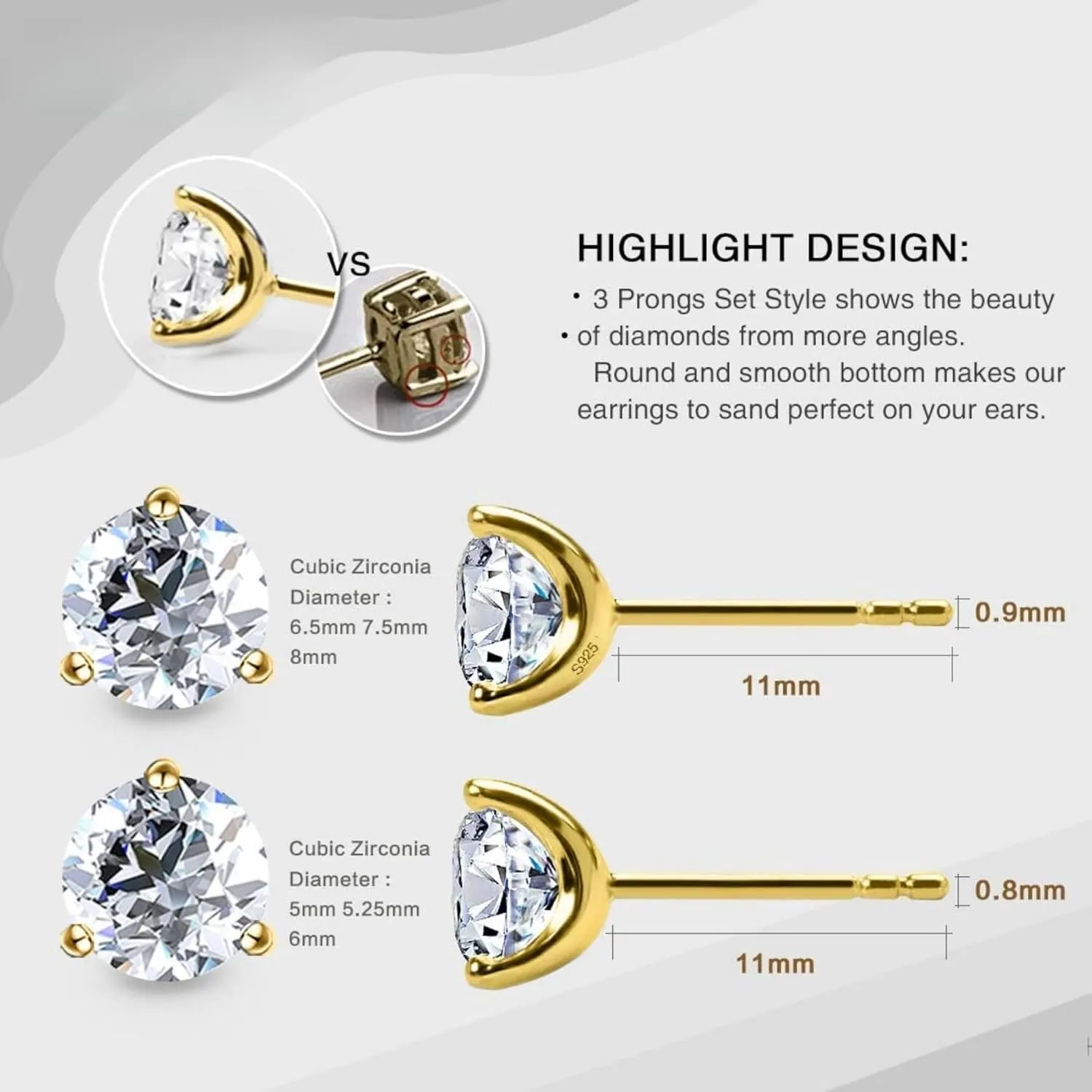 14k Gold-Plated Brilliant Cut Simulated Diamond Cubic Zirconia Stud Earrings