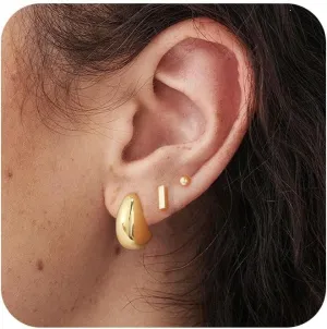 14K Gold Plated Hoop Earrings Set for Women - Lightweight Small Chunky Hoops Jewelry - Trendy