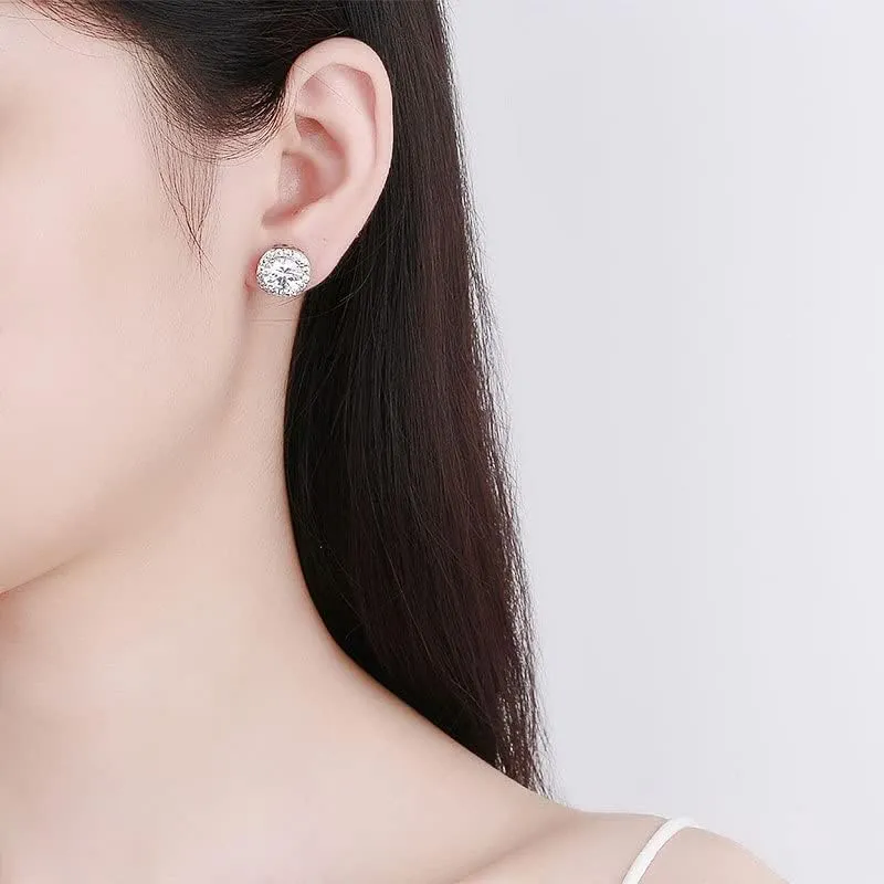 14K Gold Plated Sterling Silver Stud Earrings,S925 Silver Brilliant Round Cut CZ Diamond Hypoallergenic Earrings with Halo Setting,Fashion Jewelry for Everyday & Formal Occasions