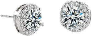 14K Gold Plated Sterling Silver Stud Earrings,S925 Silver Brilliant Round Cut CZ Diamond Hypoallergenic Earrings with Halo Setting,Fashion Jewelry for Everyday & Formal Occasions