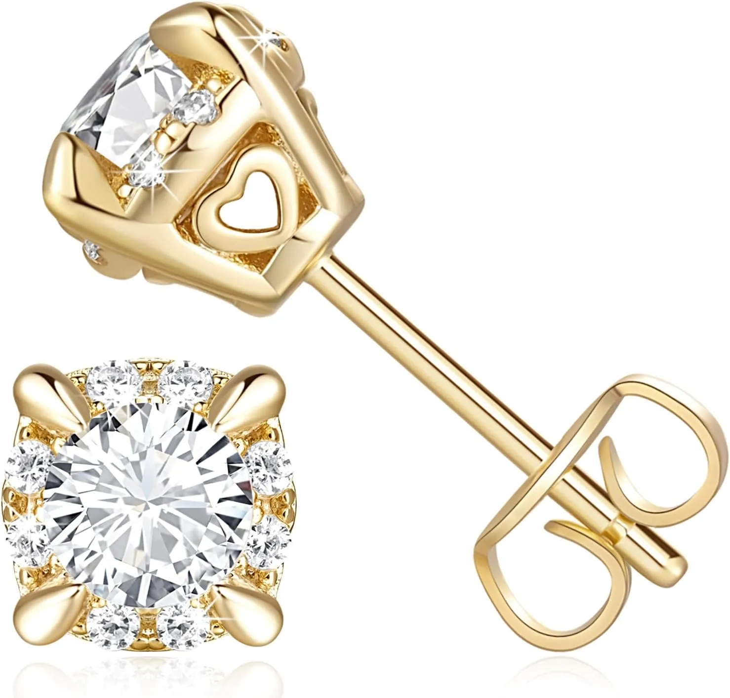 14K Gold Stud Earrings Studs Hypoallergenic Cubic Zirconia Small Stud Earrings for Women 7mm