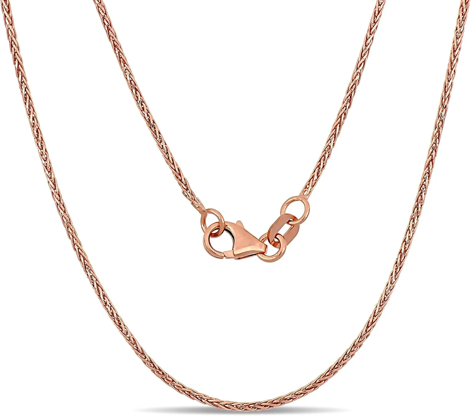 14k REAL Yellow or White or Rose/Pink Gold 1.1mm Shiny Diamond-Cut Round Wheat Chain Necklace for Pendants and Charms with Lobster-Claw Clasp (16" 18" 20" 24" or 30 inch)
