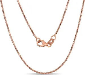 14k REAL Yellow or White or Rose/Pink Gold 1.1mm Shiny Diamond-Cut Round Wheat Chain Necklace for Pendants and Charms with Lobster-Claw Clasp (16" 18" 20" 24" or 30 inch)