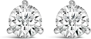 14K White Gold 3-Prong Martini Set Brilliant Round-Cut Solitaire Lab Grown Diamond Screwback Stud Earrings (F-G Color, VS1-VS2 Clarity)