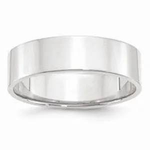 14k White Gold 6mm Lightweight Flat Wedding Band Ring