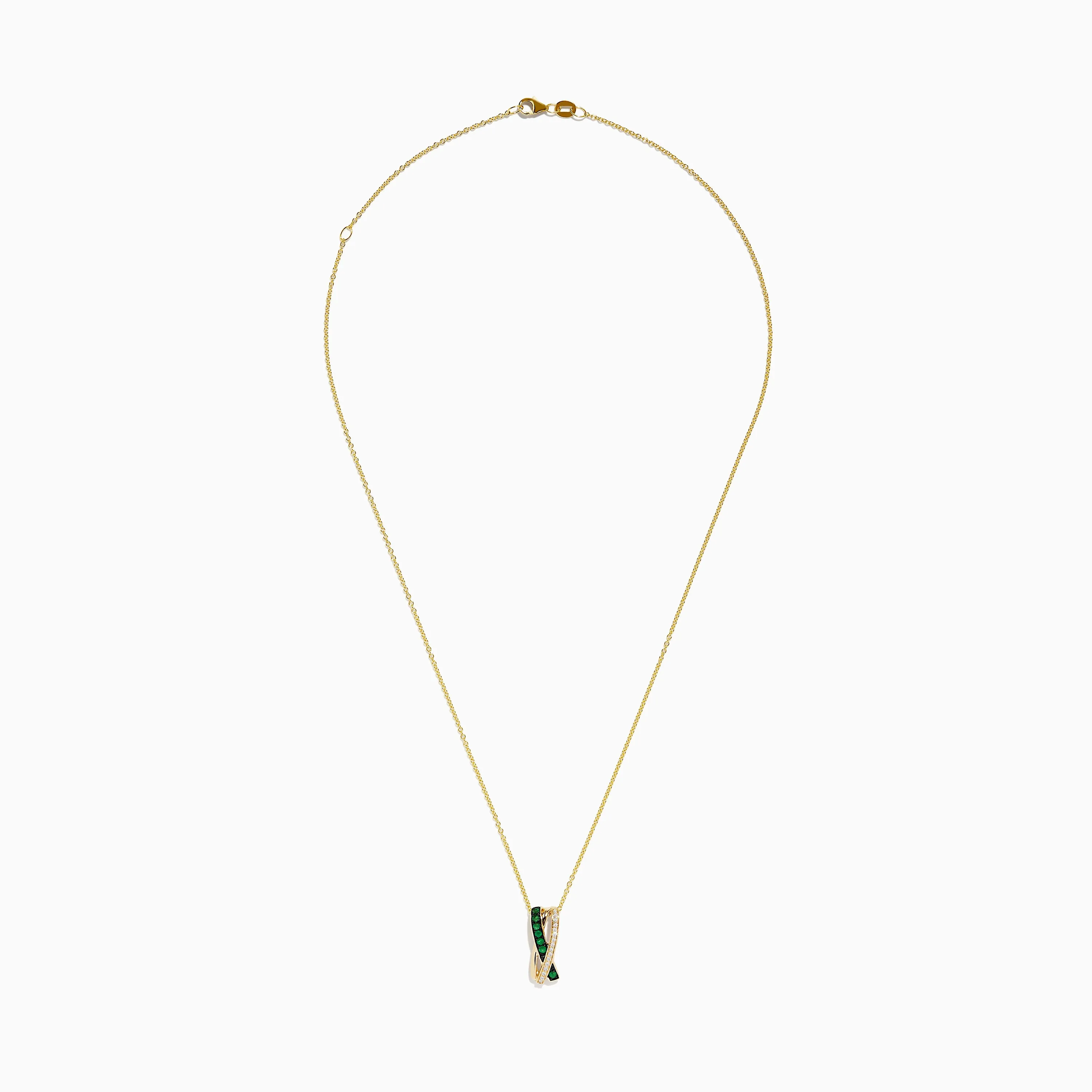 14K Yellow Gold Emerald and Diamond Crossover Pendant