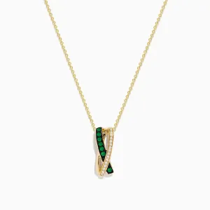 14K Yellow Gold Emerald and Diamond Crossover Pendant