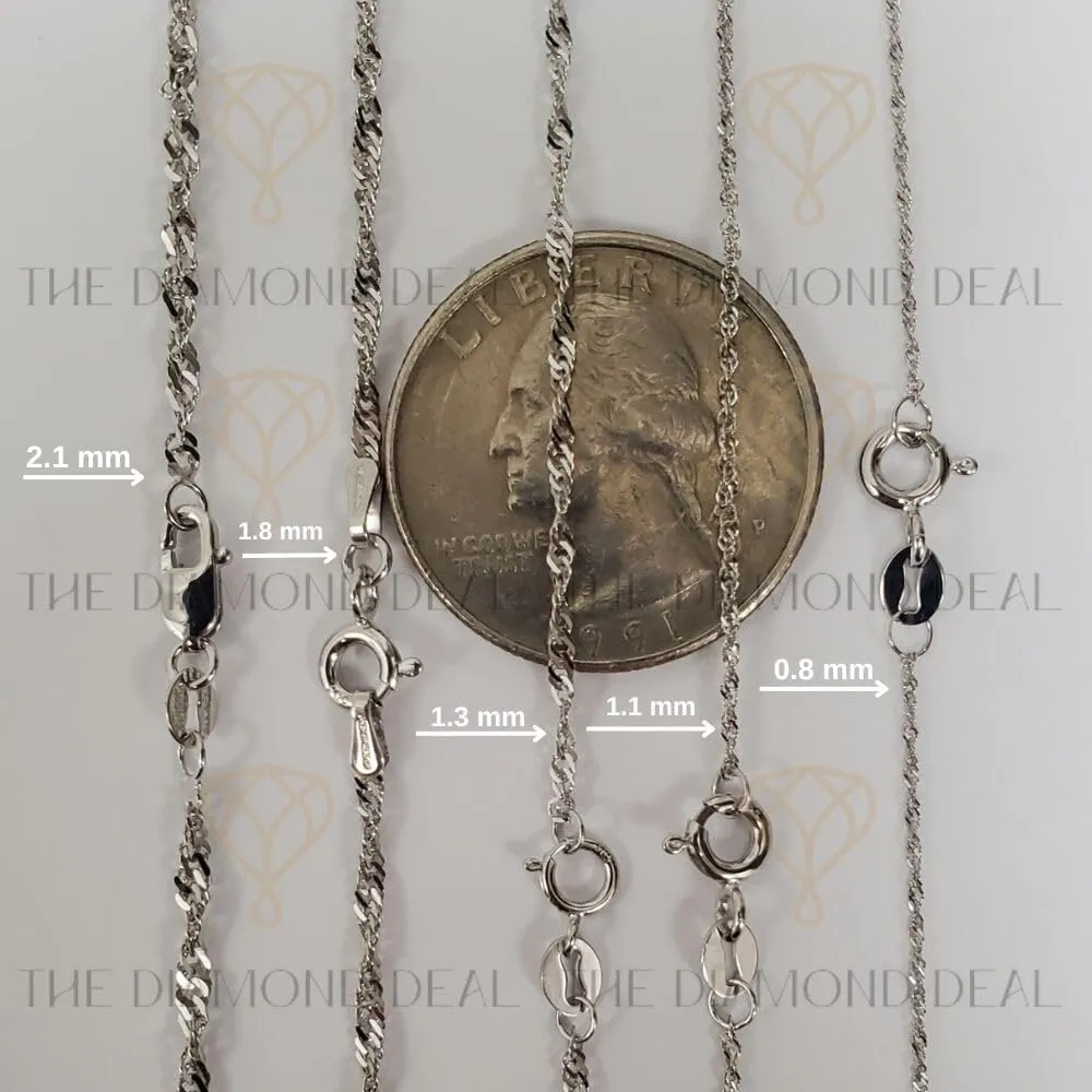 14K Yellow or White Gold 0.80mm Shiny Diamond-Cut Classic Singapore Chain Necklace for Pendants and Charms with Spring-Ring Clasp (16" or 18" inch)