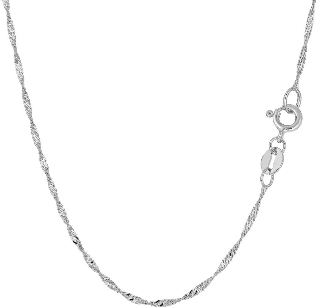 14K Yellow or White Gold 1.5mm Shiny Diamond-Cut Classic Singapore Chain Necklace for Pendants and Charms with Spring-Ring Clasp (10" 16" 18" 20" or 24" inch)