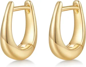 14K/18K White/Yellow Gold Plated 925 Sterling Silver Post Chunky Hoop Earrings for Women | Thick Lightweight Hoops | Trendy Chunky Hoops Earrings | 14x12mm
