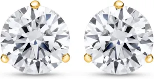 1.5 Carat Solitaire Diamond Stud Earrings Round Brilliant Shape 3 Prong Screw Back (J-K Color, I2 Clarity)