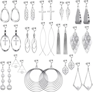 15 Pairs Wholesale Clip on Earrings for Women Trendy,Lightweight Clipon Earrings for Women in Silver Tone