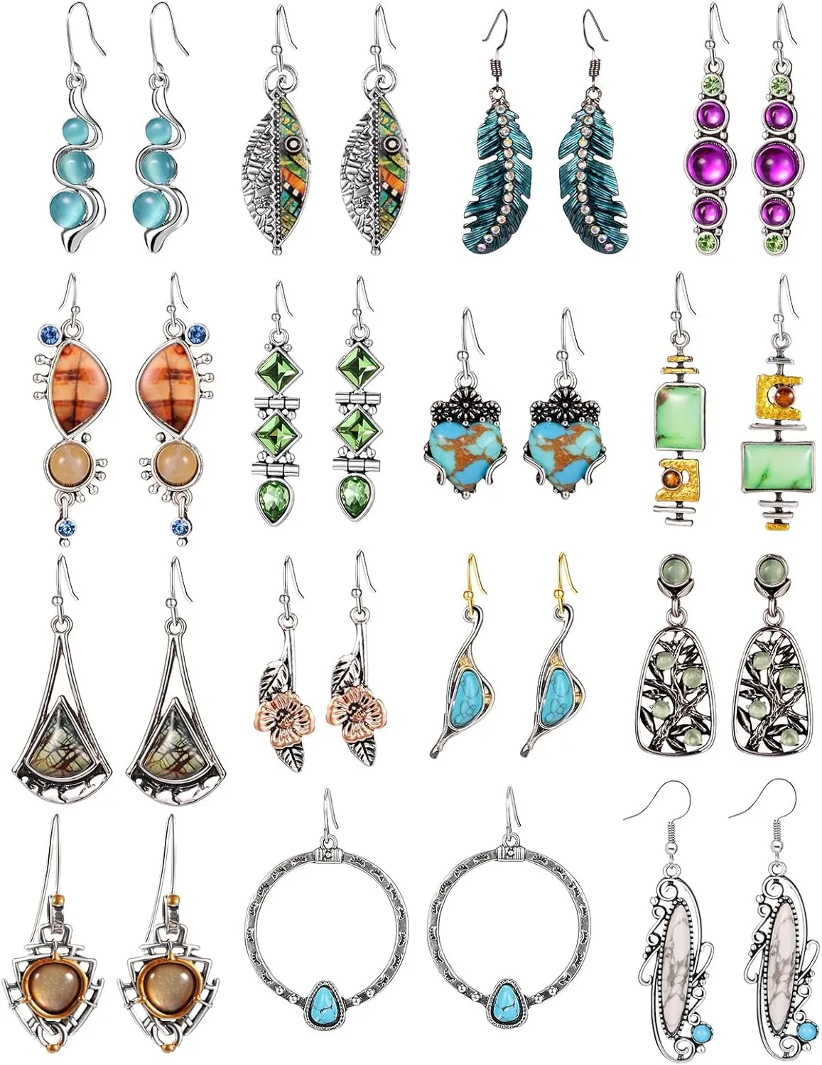 16 Pairs Silver Dangle Earrings For Women,Trendy Diamond Stud Earrings For Women, Hypoallergenic Earrings Dangling for Teen Girls