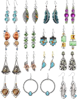 16 Pairs Silver Dangle Earrings For Women,Trendy Diamond Stud Earrings For Women, Hypoallergenic Earrings Dangling for Teen Girls