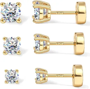 16K Gold Plated 925 Sterling Silver Moissanite Earrings | Flat Back Earrings for Women men | Helix Piercing Jewelry Small Stud Earrings Cartilage Earring Set 1.8ct D Color Brilliant Round Cut