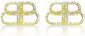 18k Gold CZ Initial Letter B Women Earrings | French Retro Luxury fashionable and Elegant Women's Jewelry for Valentine's Day Birthday Gifts
