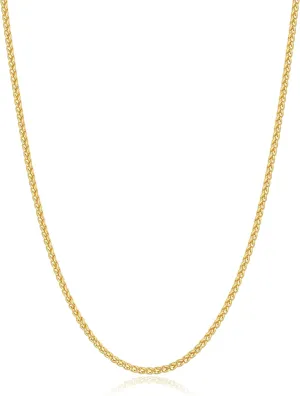 18k Gold Over 925 Sterling Silver Wheat Chain Necklace for Women Men, 2.5mm Chain Necklace for Women, Durable & Shiny & Sturdy Women's Chain Necklace, 16,18,20,22,24,26 Inch