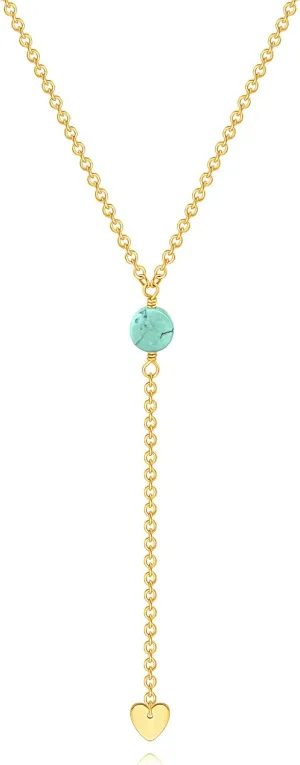 18K Gold Plated Adjustable Y Necklace for Women Round Pearl/Turquoise Heart/Fan Shaped Pendant Necklaces