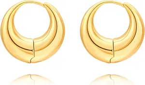 18K Gold Plated Chunky Hoop Earrings Simple Thick Huggie Earrings for Women Elegant Minimalist Jewelry