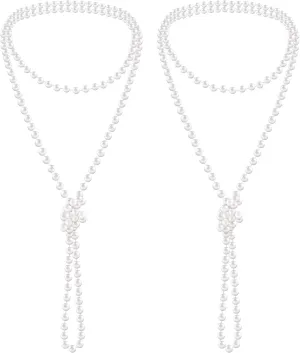 2 Pack Long Pearl Necklaces for Women 1920s Artificial White Flapper Beads Necklace Gifts Faux Pearls Strand Vintage Costume Jewelry for Women Dress Up, 71 Inch