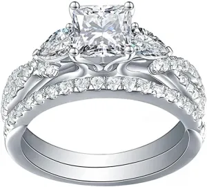 2 Piece Ring Set 18k White Gold Gold Cut Cubic Zirconia Ring Engagement Promise Bride Silver Band Stylish Lovely Princess Set Gift Jewelry 10