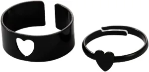 2 Pieces Matching Heart Rings Set For Couples Women Adjustable Hollow Open Rings Finger Band Rings For Men And Women Nice, Non-Precious Metal, No Gemstone