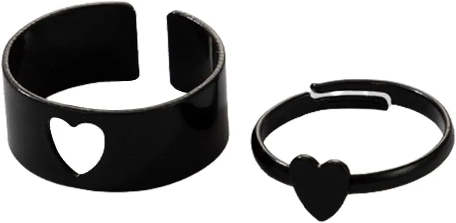2 Pieces Matching Heart Rings Set For Couples Women Adjustable Hollow Open Rings Finger Band Rings For Men And Women Nice, Non-Precious Metal, No Gemstone