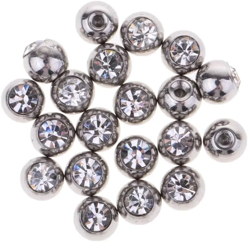 20 PCS Crystal Piercing Jewelry Ball Barbell Tongue Ring Tragu Lip - Stainless Steel and Rhinestone Replacement Balls - and Colorfast - Perfect for Belly,