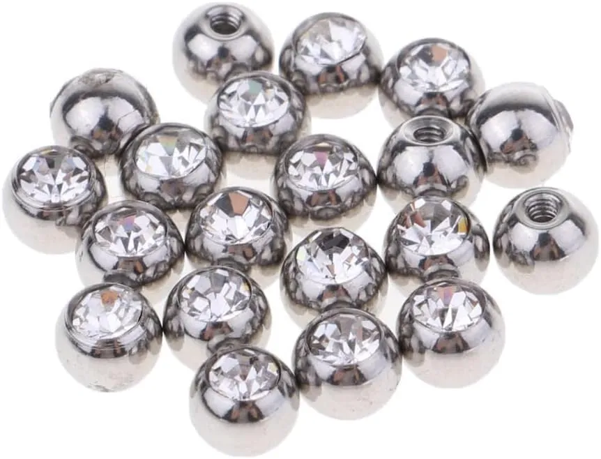 20 PCS Crystal Piercing Jewelry Ball Barbell Tongue Ring Tragu Lip - Stainless Steel and Rhinestone Replacement Balls - and Colorfast - Perfect for Belly,