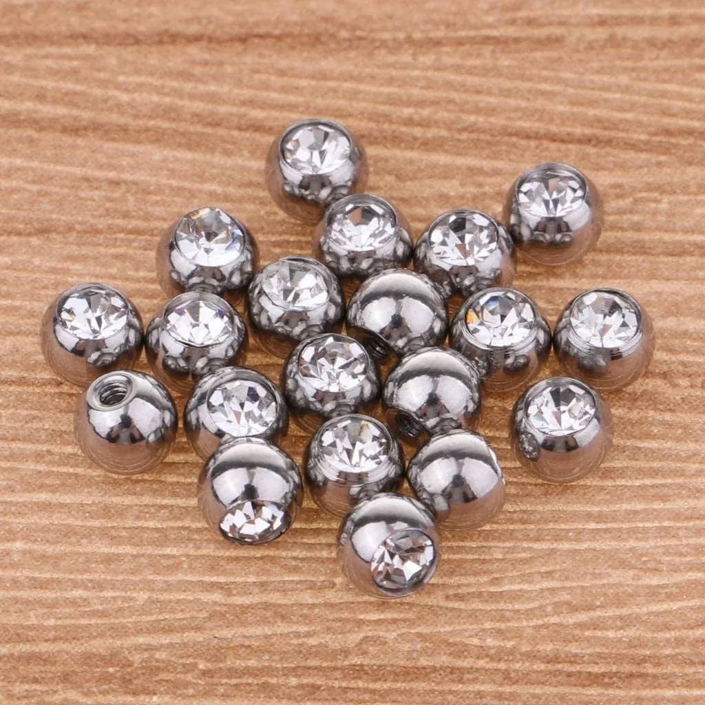 20 PCS Crystal Piercing Jewelry Ball Barbell Tongue Ring Tragu Lip - Stainless Steel and Rhinestone Replacement Balls - and Colorfast - Perfect for Belly,