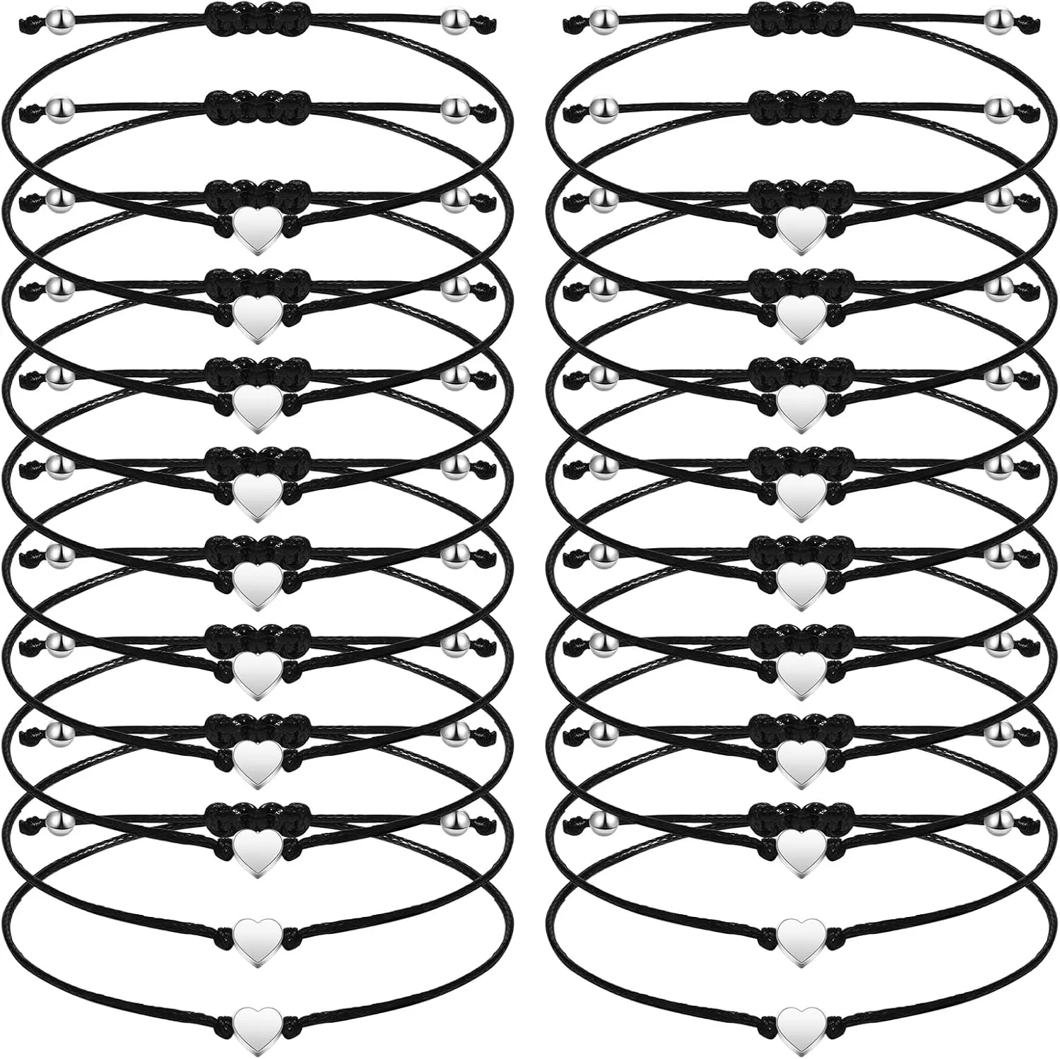 20 Pcs Friendship Bracelets Bulk Heart String Handmade Matching Bracelets for Adults Couples Friends Braided Adjustable Charm wristbands for Family Women Men(Heart)