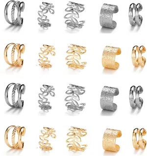 20 PCS Vintage Metal Ear Cuffs Earrings For Women Men Ear Clip On Wrap Fake Earrings Cartilage Pretty Ear Cartilage Clip with Fashionable Styles (Gold/Silver)