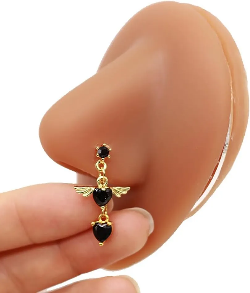 20G CZ Heart Dangle Nose Rings Stainless Steel L-Shaped Nose Studs Screws Dangling Gold Nose Piercing Jewelry for Women