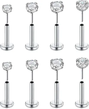 20G Threadless Nose Rings, Flat Back Earrings Stud Tragus Labret Cartilage Lip Medusa Conch Piercing Jewelry Hypoallergenic for Women
