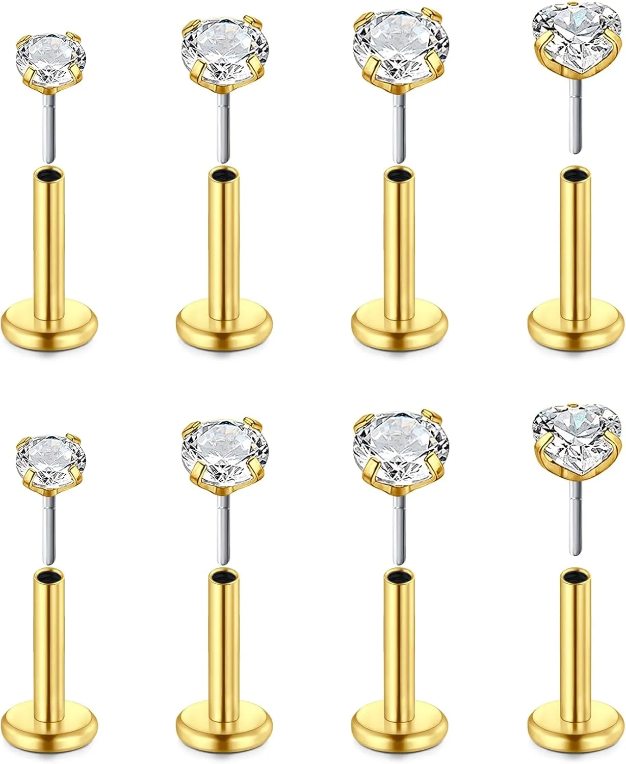 20G Threadless Nose Rings, Flat Back Earrings Stud Tragus Labret Cartilage Lip Medusa Conch Piercing Jewelry Hypoallergenic for Women