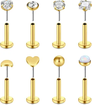 20G Threadless Nose Rings, Flat Back Earrings Stud Tragus Labret Cartilage Lip Medusa Conch Piercing Jewelry Hypoallergenic for Women