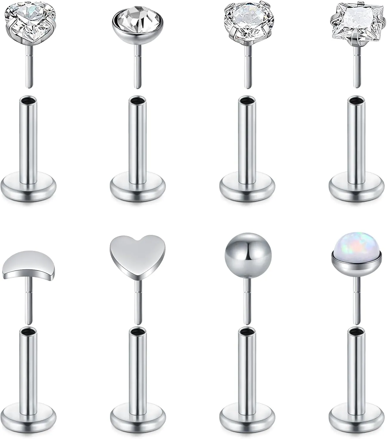 20G Threadless Nose Rings, Flat Back Earrings Stud Tragus Labret Cartilage Lip Medusa Conch Piercing Jewelry Hypoallergenic for Women
