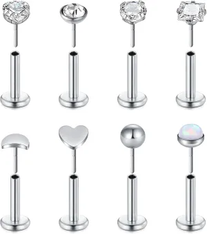 20G Threadless Nose Rings, Flat Back Earrings Stud Tragus Labret Cartilage Lip Medusa Conch Piercing Jewelry Hypoallergenic for Women