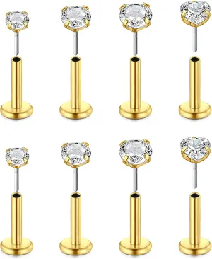 20G Threadless Nose Rings, Flat Back Earrings Stud Tragus Labret Cartilage Lip Medusa Conch Piercing Jewelry Hypoallergenic for Women